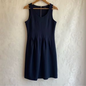 J. Crew Navy Blue Sleeveless Fit Flare Dress Pin tucked Pleated Women’s 6